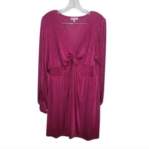 White Birch fuchsia twisted front v neck plus size balloon sleeve dress size 1X